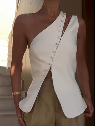 Demi | One Shoulder Button Top