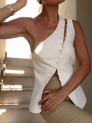 Demi | One Shoulder Button Top
