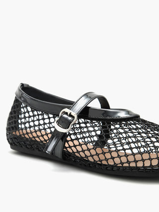 Olivia | Black Fishnet Flats