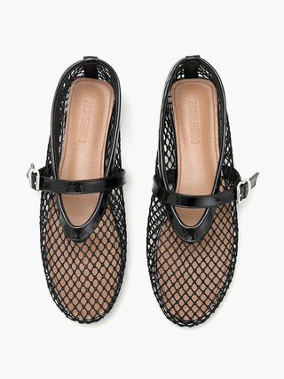 Olivia | Black Fishnet Flats